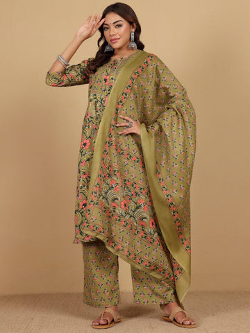 Varanga Women Ethnic Floral Printed Kurta withTrouser & Dupatta